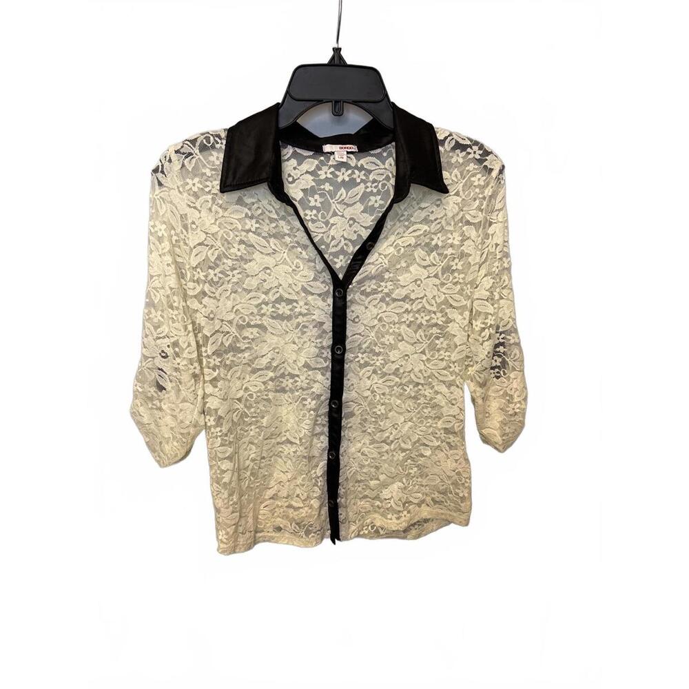 Bongo Coquette Fairycore Retro Feminine Women's Lace Sheer Blouse Size L